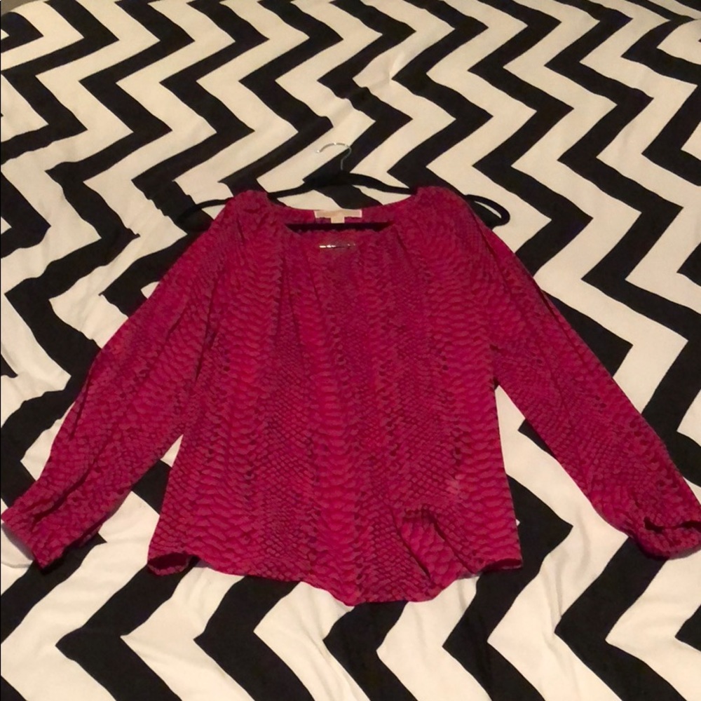 Michael Kors Open Shoulder Pink Black Blouse